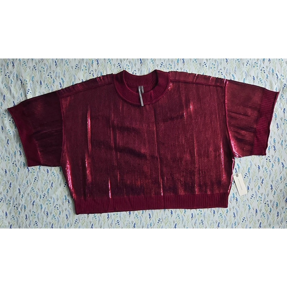 Anthropologie Dark Wine Sequin Wool Cashmere Blend ShortSleeve Sweater Small NWT